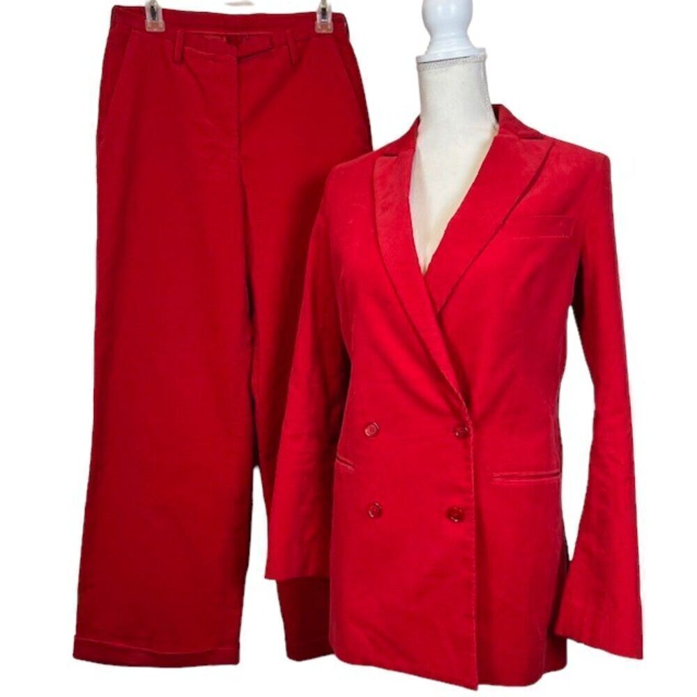 J. Lindeberg Kori Fab Pinstripe Paloma Corduroy 2‎ PC Suit Flare Red Size 6 (36)